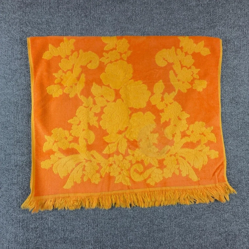 Vintage Cannon Monticello Towel Set Orange Floral 20x30 Cotton USA Washcloth